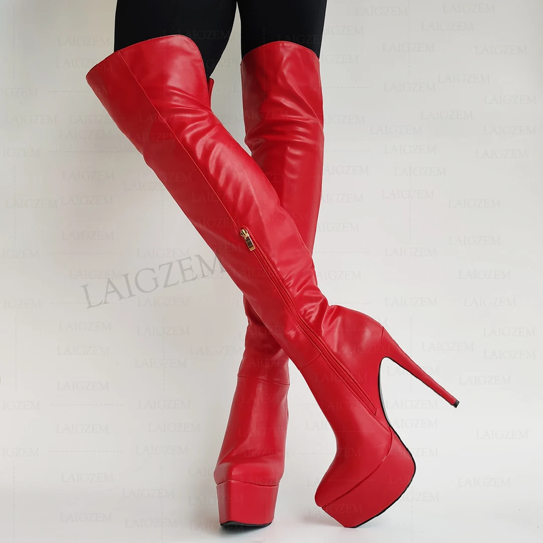 LAIGZEM Women Over Knee High Boots Pointed Toe Platform Side Zip Thin High Heels Boots Ladies Shoes Woman Big Size 41 43 46 48
LAIGZEM Women Over Knee High Boots Pointed Toe Platform Side Zip Thin High Heels Boots Ladies Shoes Woman Big Size 41 43 46 48