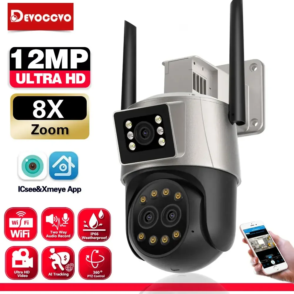 Auto Tracking 12MP Wifi PTZ IP Security Camera Outdoor Three Lens 8X Zoom Wireless CCTV Surveillance Camera Color Night Vision
Auto Tracking 12MP Wifi PTZ IP Security Camera Outdoor Three Lens 8X Zoom Wireless CCTV Surveillance Camera Color Night Vision