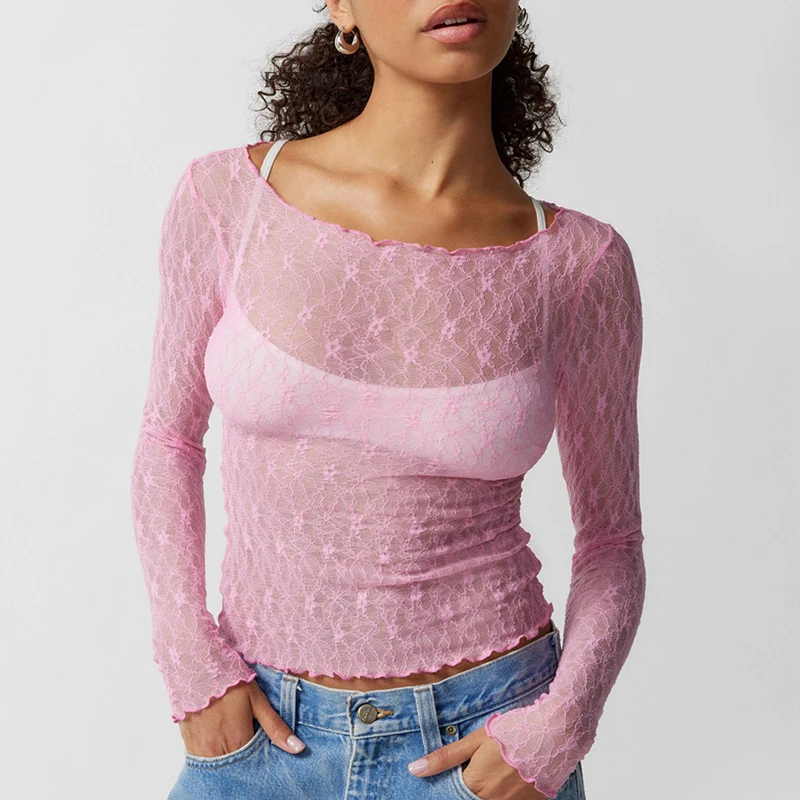 TARUXY Lace Long Sleeve T shirt For Women See Through Sexy Slim Short Top High Street Fashion Pullover Thin Hot Girl Tops Y2K
TARUXY Lace Long Sleeve T shirt For Women See Through Sexy Slim Short Top High Street Fashion Pullover Thin Hot Girl Tops Y2K