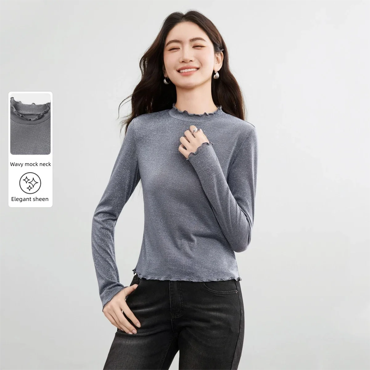 SENTUBILA Elegant Women T-Shirts 2025 Autumn Waving Edge Half High Neck Slim Knitted Tees Long Sleeve Female Tops 153TN2717
SENTUBILA Elegant Women T-Shirts 2025 Autumn Waving Edge Half High Neck Slim Knitted Tees Long Sleeve Female Tops 153TN2717