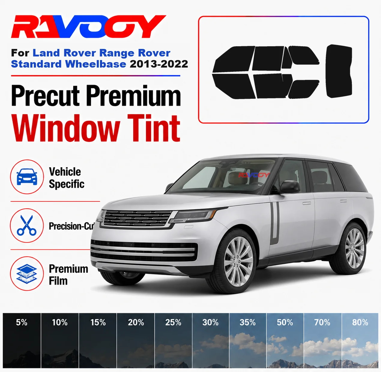 Premium Precut Window Tint Kit For Land Rover Range Rover Standard Wheelbase 2013-2022 Complete Set Car Solar Nano Ceramic Film
Premium Precut Window Tint Kit For Land Rover Range Rover Standard Wheelbase 2013-2022 Complete Set Car Solar Nano Ceramic Film
