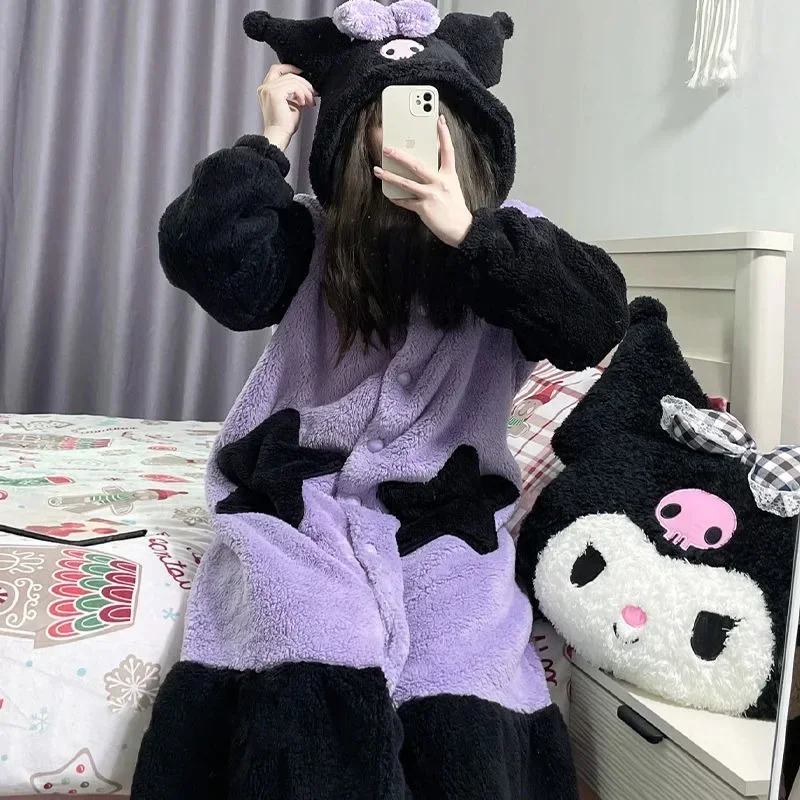 Kuromi Sanrio Kawaii Anime Plush Pajama Dress Cute Magic Student Winter Thickened Flannel Warm Homelike Set Girl Birthday Gift
Kuromi Sanrio Kawaii Anime Plush Pajama Dress Cute Magic Student Winter Thickened Flannel Warm Homelike Set Girl Birthday Gift