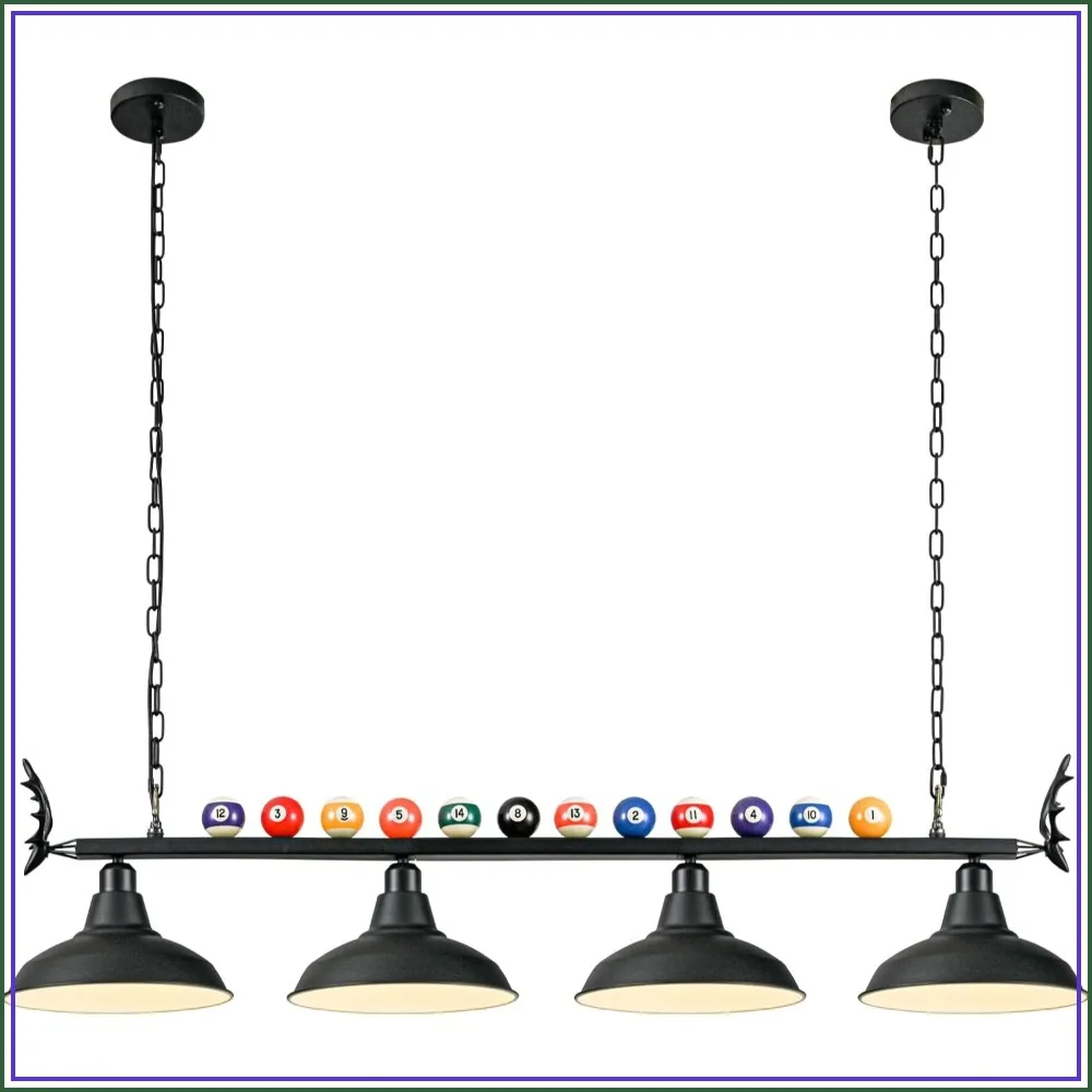 4-Light Pool Table Pendant with Antler Design, 50.8" Adjustable for 7-9ft Tables, Hanging Billiard Light for Game Room, Bar, Coffee Shop
4-Light Pool Table Pendant with Antler Design, 50.8" Adjustable for 7-9ft Tables, Hanging Billiard Light for Game Room, Bar, Coffee Shop