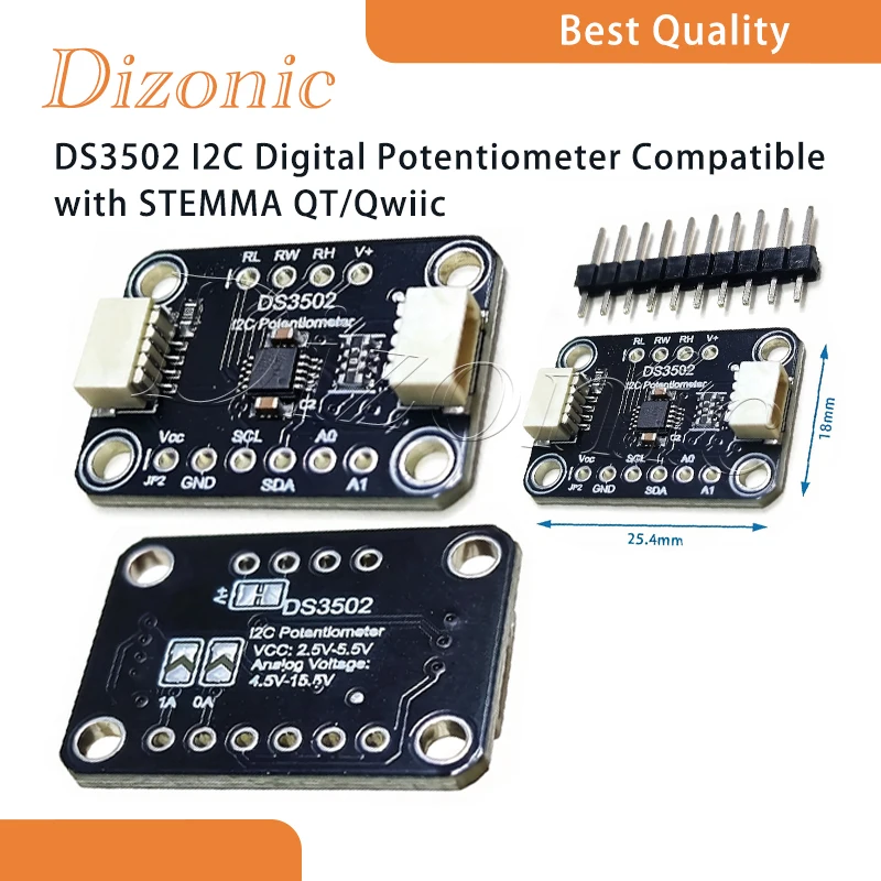 Dizonic DS3502 I2C Digital Potentiometer Compatible with STEMMA QT/Qwiic
Dizonic DS3502 I2C Digital Potentiometer Compatible with STEMMA QT/Qwiic