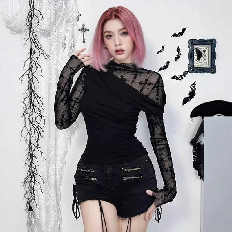 Women's Sexy Lace Patchwork T Shirt See Through Long Sleeve T-Shirt Y2k Solid Slim Fit Cropped Tops Summer Harajuku Gothic Blusa
Women's Sexy Lace Patchwork T Shirt See Through Long Sleeve T-Shirt Y2k Solid Slim Fit Cropped Tops Summer Harajuku Gothic Blusa