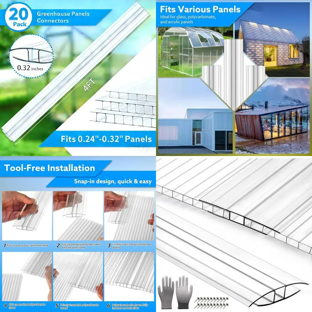 20-Pack Polyethylene Greenhouse H-Channel Connectors, Heavy-Duty for 0.24-0.32” Panels, Weatherproof, 40 Screws & Gloves Include
20-Pack Polyethylene Greenhouse H-Channel Connectors, Heavy-Duty for 0.24-0.32” Panels, Weatherproof, 40 Screws & Gloves Include