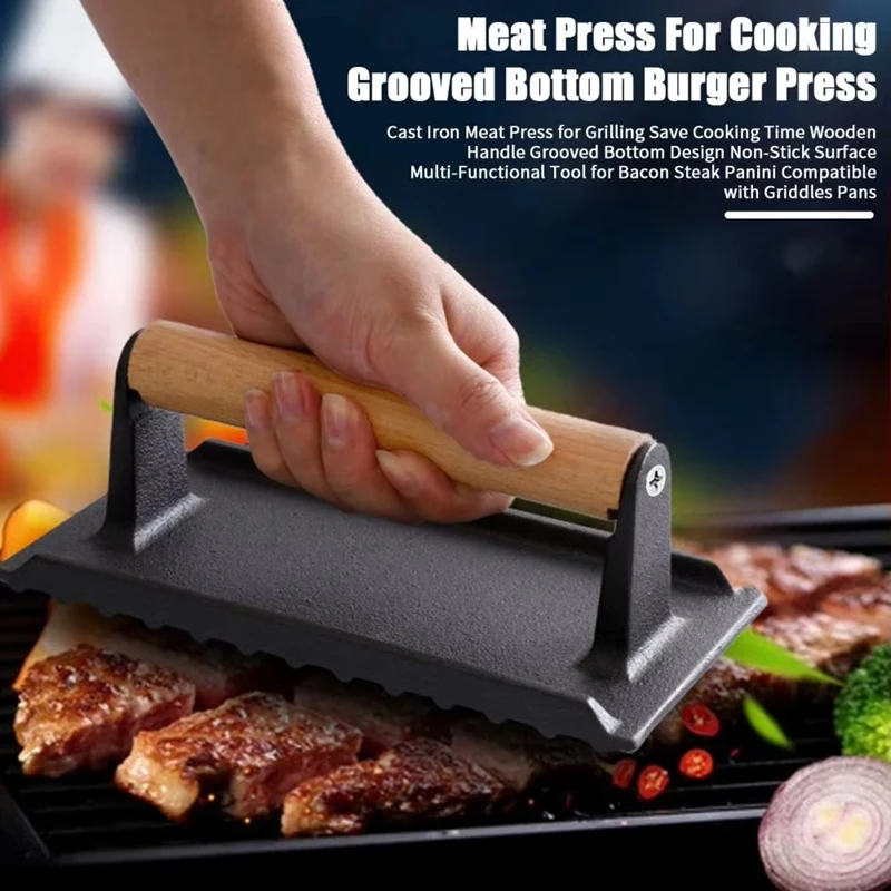 Meat Press For Grilling Cast Iron Bacon Press Rectangle Burger Press With Wooden Handle
Meat Press For Grilling Cast Iron Bacon Press Rectangle Burger Press With Wooden Handle