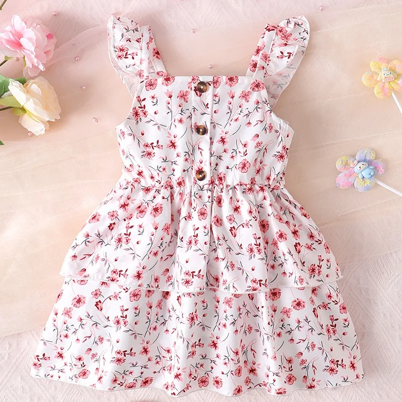 Children Kids Flower Pattern Layered Dress Infants Button Decoration Sleeveless Dresses Summer Baby Girl Casual Clothing D2L
Children Kids Flower Pattern Layered Dress Infants Button Decoration Sleeveless Dresses Summer Baby Girl Casual Clothing D2L