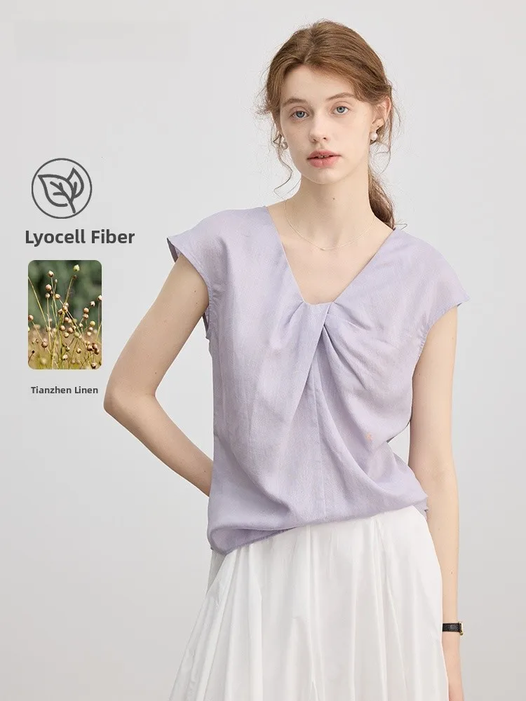 Linen Blend Short Sleeve Shirt Women's V-neck Knot Design Summer Top Straight Cut Commute Style Pure Color Simple Design
Linen Blend Short Sleeve Shirt Women's V-neck Knot Design Summer Top Straight Cut Commute Style Pure Color Simple Design