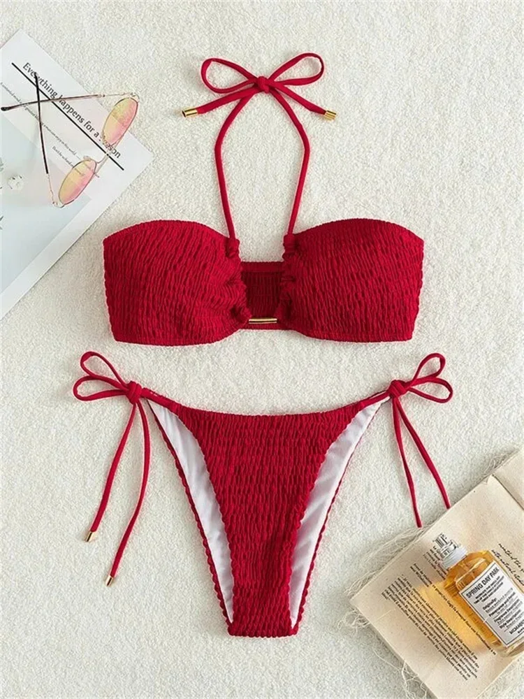 Sexy Triangle Bikini 2024 Women Red Black Ribbed Push Up Micro Swimsuit Cut Out Metal Designer Bathing Suit Knot Thong Swimwear
Sexy Triangle Bikini 2024 Women Red Black Ribbed Push Up Micro Swimsuit Cut Out Metal Designer Bathing Suit Knot Thong Swimwear