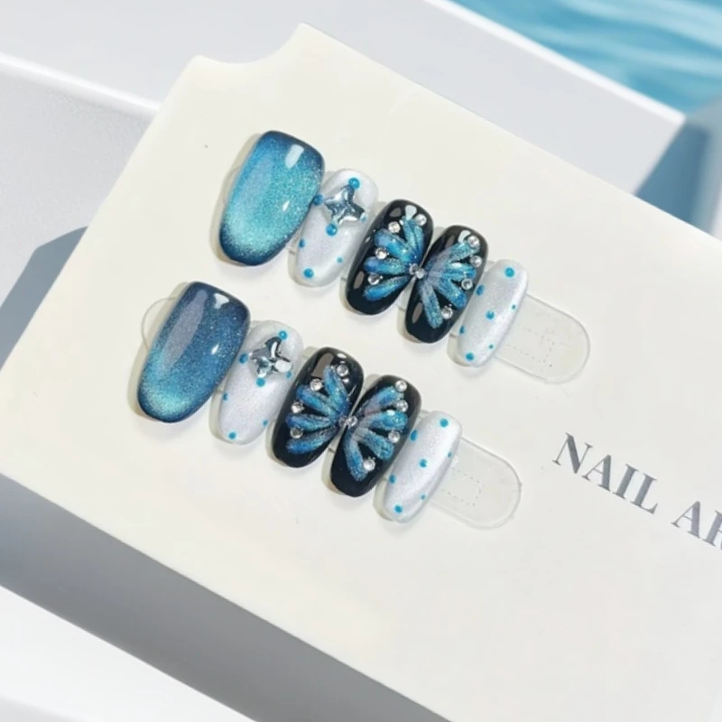 10Pcs Oval Shape False Nails Blue Cat Eye Effect Decorated with Pearl,Polka Dots&Crystal Butterfly Embellishments for Girls Wear
10Pcs Oval Shape False Nails Blue Cat Eye Effect Decorated with Pearl,Polka Dots&Crystal Butterfly Embellishments for Girls Wear