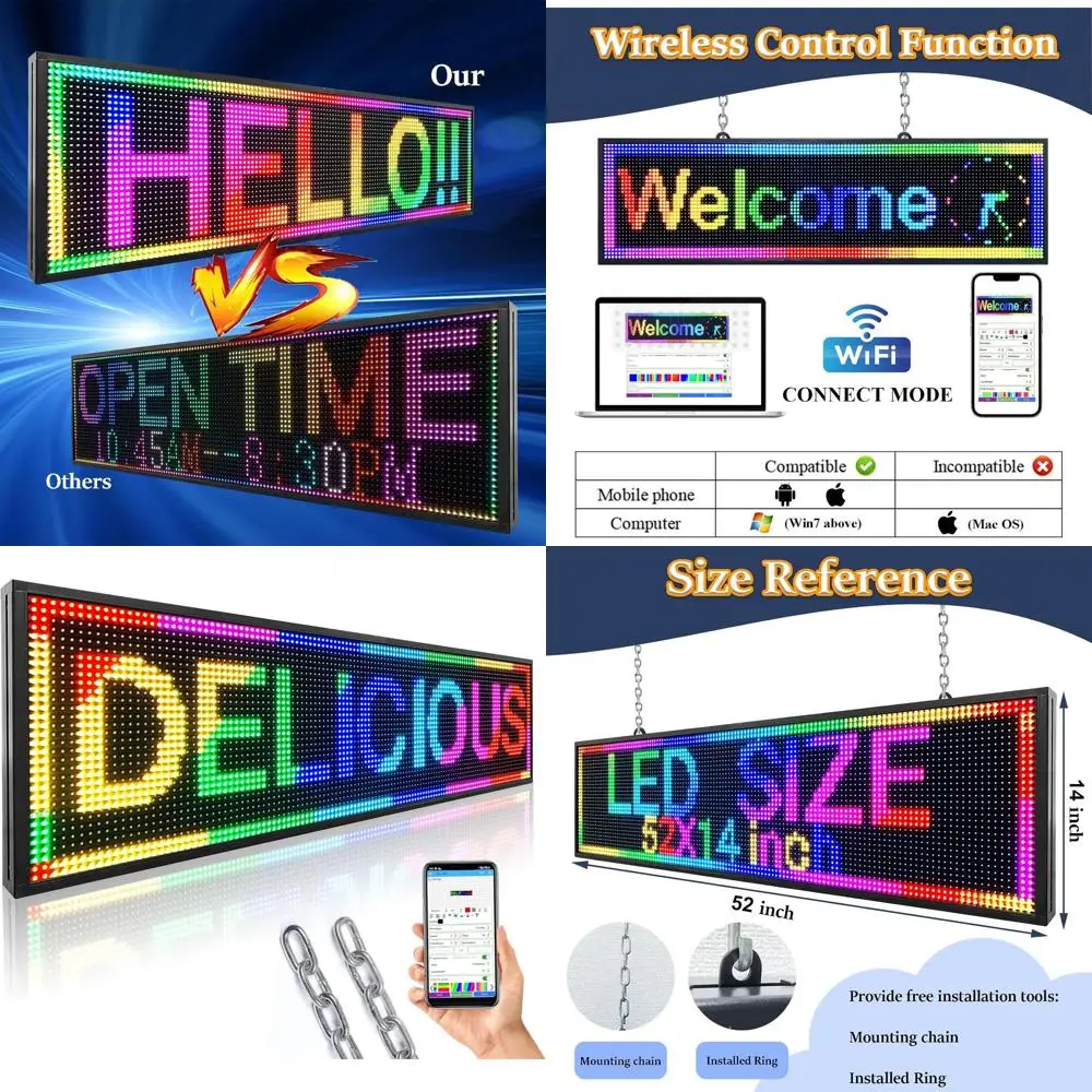 Outdoor Full-Color P10 LED Signage, 52x14 inches, Ideal for Business Advertising
Outdoor Full-Color P10 LED Signage, 52x14 inches, Ideal for Business Advertising