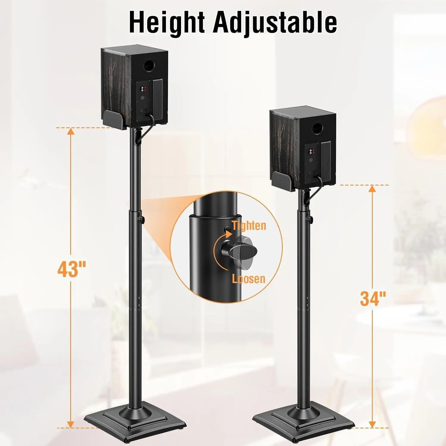 Universal Speaker Stands Pair Height Adjustable Max 43.3", Surround Sound Speaker Stands for Bookshelf Speaker·New Popularity
Universal Speaker Stands Pair Height Adjustable Max 43.3", Surround Sound Speaker Stands for Bookshelf Speaker·New Popularity
