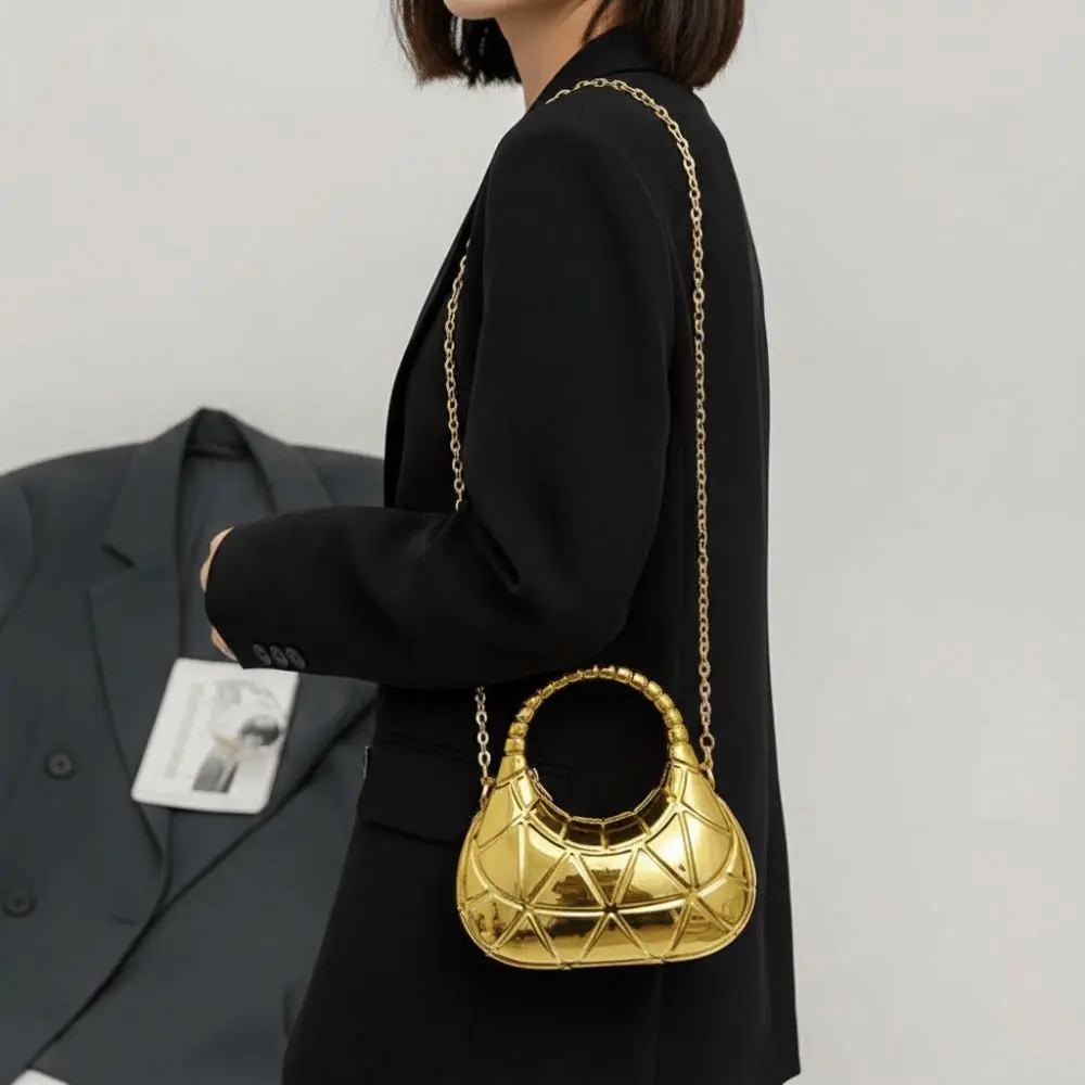 Mirror-like Surface Metallic Crescent Clutch Solid Construction Integrated Top Handle High-Shine Moon Bag Compact Interior
Mirror-like Surface Metallic Crescent Clutch Solid Construction Integrated Top Handle High-Shine Moon Bag Compact Interior
