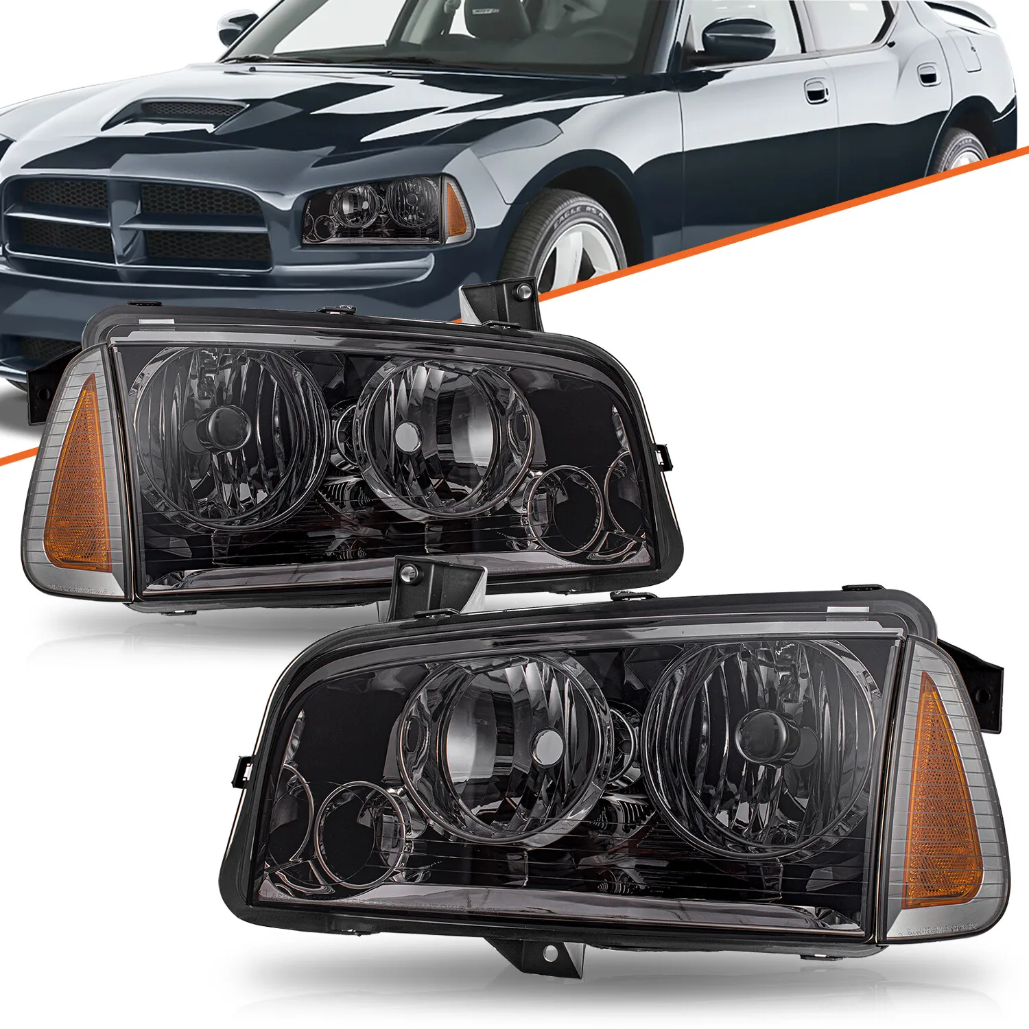 For 2006 -2010 Dodge Charger Headlights Pair Smoke Amber Headlamps Left & Right
For 2006 -2010 Dodge Charger Headlights Pair Smoke Amber Headlamps Left & Right