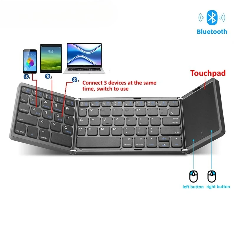 B089T Складная Bluetooth-клавиатура Перезаряжаемая портативная мини-USB проводная клавиатура Сенсорная панель Мышь Android ПК Планшет 3 синхронизации устройств
B089T Складная Bluetooth-клавиатура Перезаряжаемая портативная мини-USB проводная клавиатура Сенсорная панель Мышь Android ПК Планшет 3 синхронизации устройств