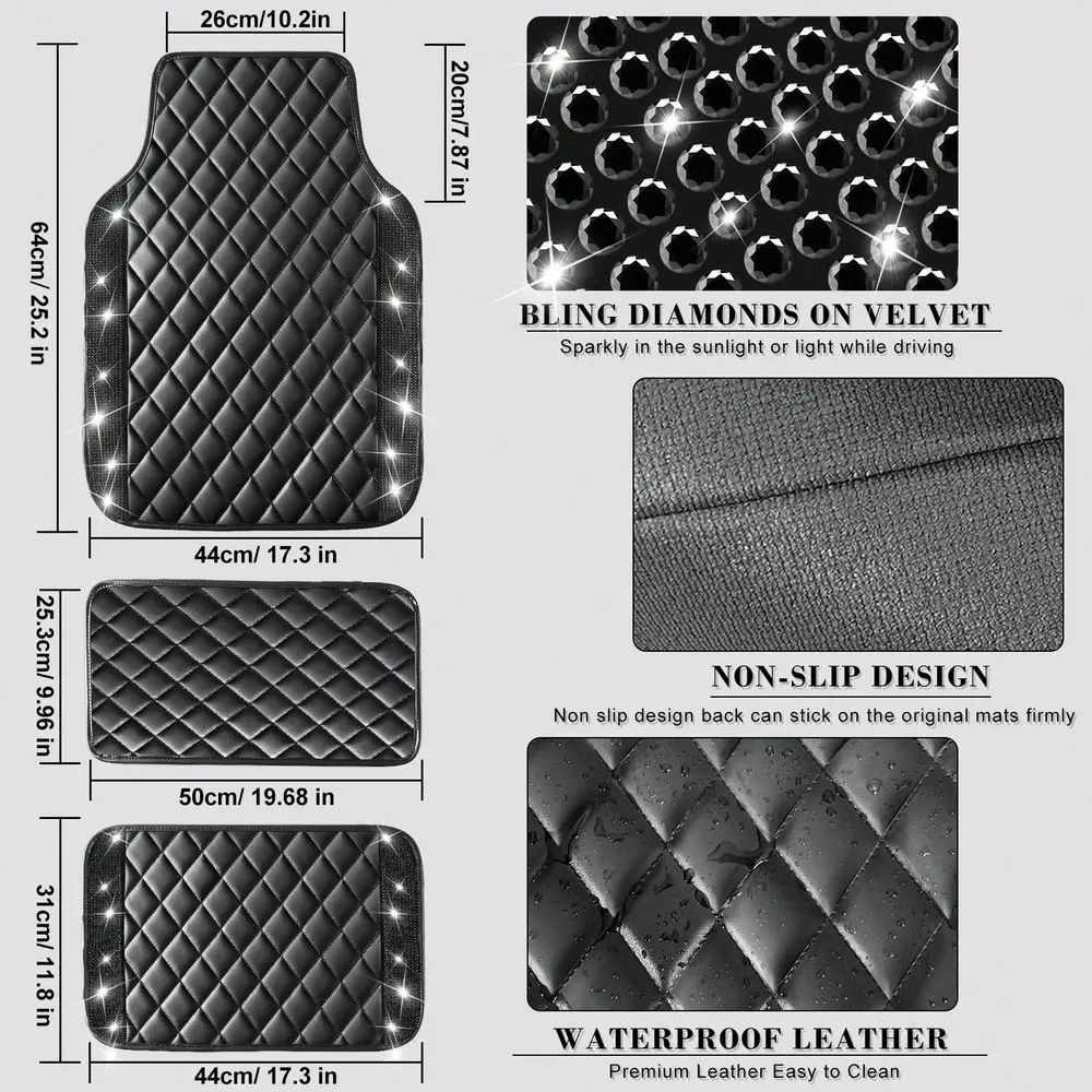 Pcs Bling Leather Car Mats Shining Artificial Diamond Floor Mats Crystal Rhinestone Sparkly Glitter Carpet AntiSlip Waterproof
Pcs Bling Leather Car Mats Shining Artificial Diamond Floor Mats Crystal Rhinestone Sparkly Glitter Carpet AntiSlip Waterproof