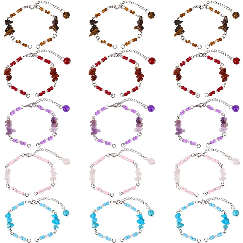 15Pcs 5 Styles Turquoise Rose Quartz Tiger Eye Amethyst Red Jasper Chips Handmade Seed Beads Bracelet Making
15Pcs 5 Styles Turquoise Rose Quartz Tiger Eye Amethyst Red Jasper Chips Handmade Seed Beads Bracelet Making