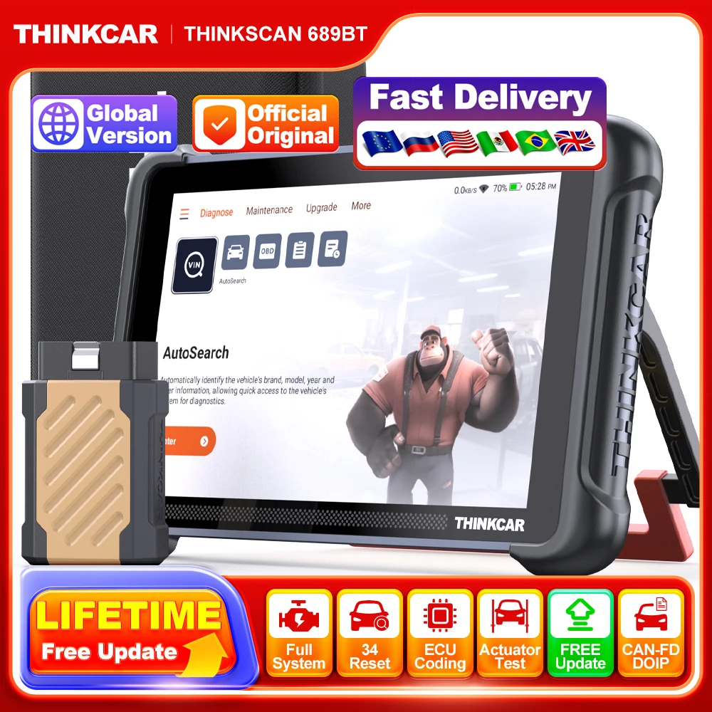 THINKCAR THINKSCAN 689BT Автомобильный диагностический инструмент OBD2 CAN-FD DOIP Полная система 34, тест на сброс действия, бесплатное обновление, автоматический сканер
THINKCAR THINKSCAN 689BT Автомобильный диагностический инструмент OBD2 CAN-FD DOIP Полная система 34, тест на сброс действия, бесплатное обновление, автоматический сканер