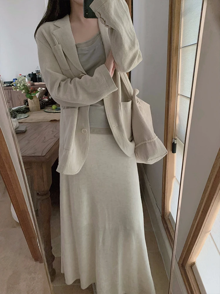 Ele Cotton Linen Fabric Versatile Women's Suit Jaet Straight Cut Casual Commute Pure Offline Long Sve Regular Length
Ele Cotton Linen Fabric Versatile Women's Suit Jaet Straight Cut Casual Commute Pure Offline Long Sve Regular Length