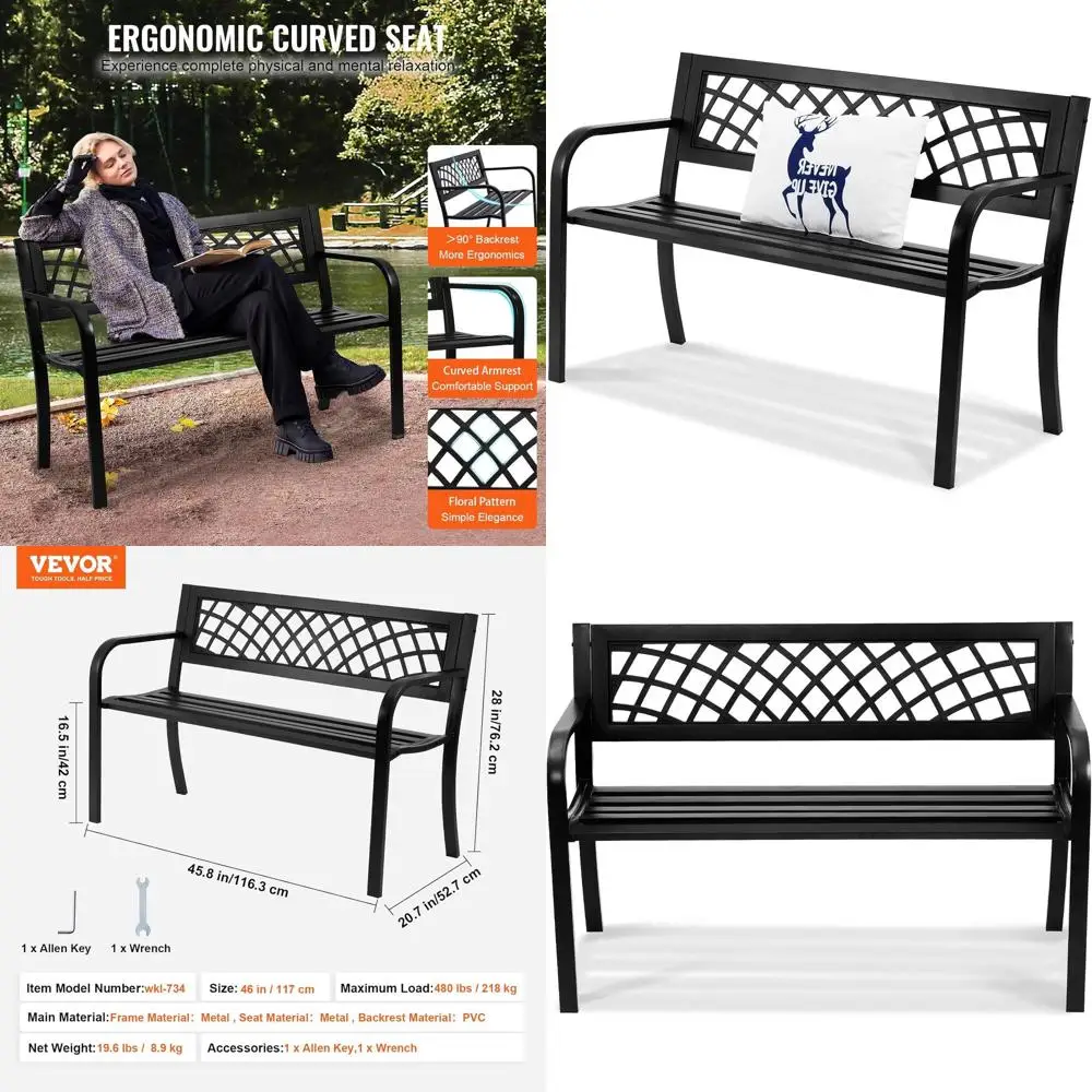 46 Steel Outdoor Garden Bench with Mesh and Plastic Backrest, Ideal for Patio, Park, Yard, or Front Porch
46 Steel Outdoor Garden Bench with Mesh and Plastic Backrest, Ideal for Patio, Park, Yard, or Front Porch