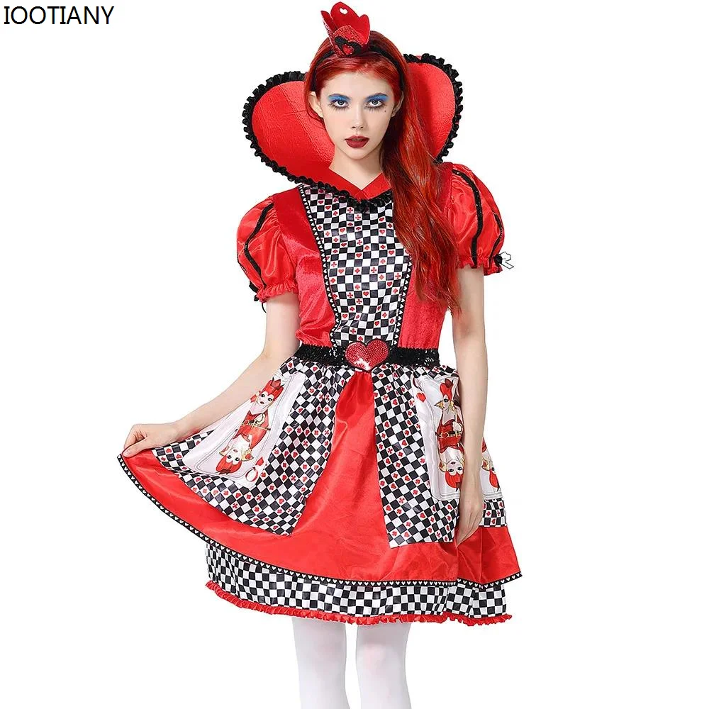 Alice In Wonderland Queen Of Hearts Cosplay Poker Print Dress Women Halloween Fancy Dress Adult Stage Drama Performance Dress Up 
Alice In Wonderland Queen Of Hearts Cosplay Poker Print Dress Women Halloween Fancy Dress Adult Stage Drama Performance Dress Up