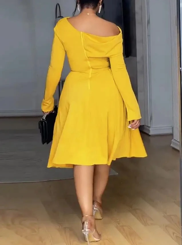 Women Elegant Dresses Temperament Ruched Cold Shoulder Long Sleeve Party Dress Female Casual Waist Button Decor A Line Dress
Women Elegant Dresses Temperament Ruched Cold Shoulder Long Sleeve Party Dress Female Casual Waist Button Decor A Line Dress