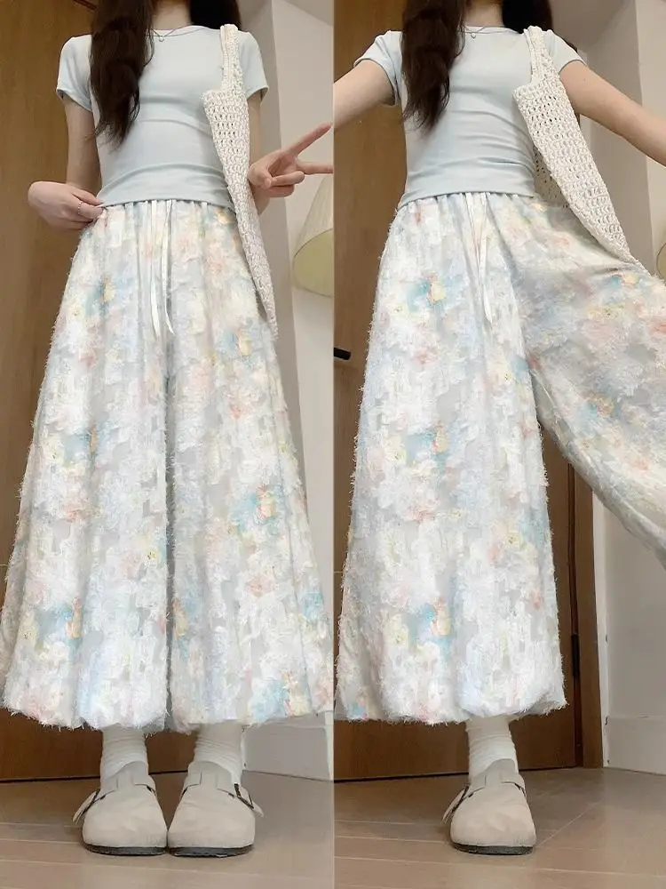 Летние модные брюки с цветочным кружевом и пышными штанинами, женские повседневные широкие брюки с высокой талией на резинке, в корейском стиле, для офиса
Летние модные брюки с цветочным кружевом и пышными штанинами, женские повседневные широкие брюки с высокой талией на резинке, в корейском стиле, для офиса