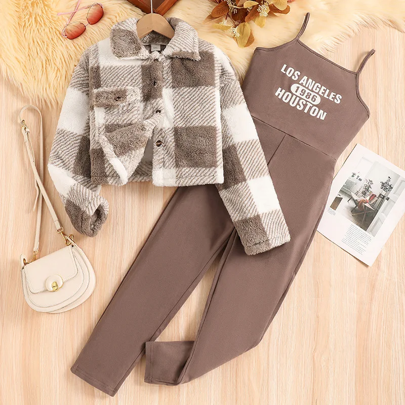 2024 Clothing Set Girls Long Sleeve Turn-down Collar Plaid Coat Letter Brown Ropmers 2 Pcs Sets Casual Girls Clothes Set 8-12T
2024 Clothing Set Girls Long Sleeve Turn-down Collar Plaid Coat Letter Brown Ropmers 2 Pcs Sets Casual Girls Clothes Set 8-12T