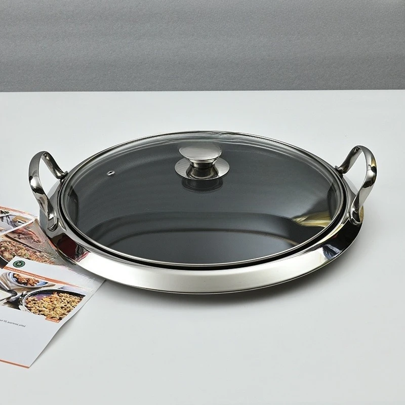 Pan, non stick, binaural, stainless steel, thickened, Korean, outdoor camping, pizza
Pan, non stick, binaural, stainless steel, thickened, Korean, outdoor camping, pizza