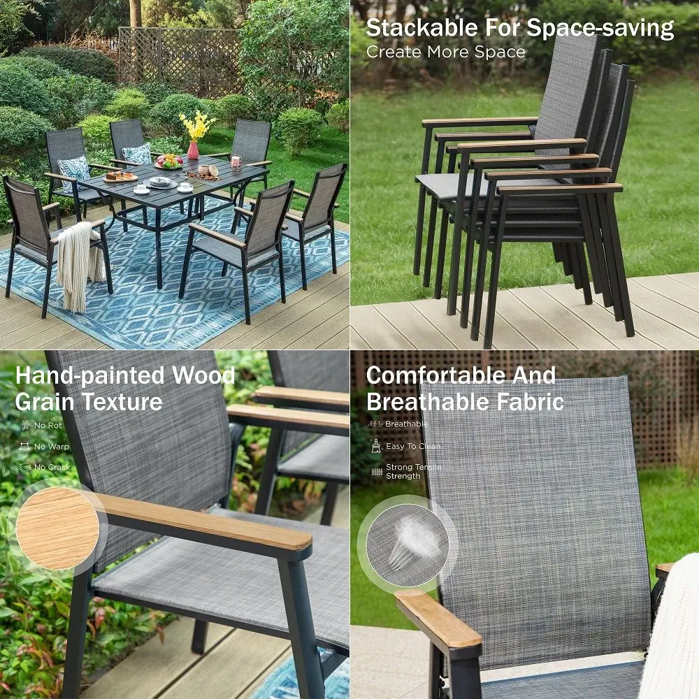 Patio Dining Set for 6, Large Metal Dining Table with amp 6 Outdoor Aluminum Stackable Chairs, Lightweight and Breathable Fabri
Patio Dining Set for 6, Large Metal Dining Table with amp 6 Outdoor Aluminum Stackable Chairs, Lightweight and Breathable Fabri