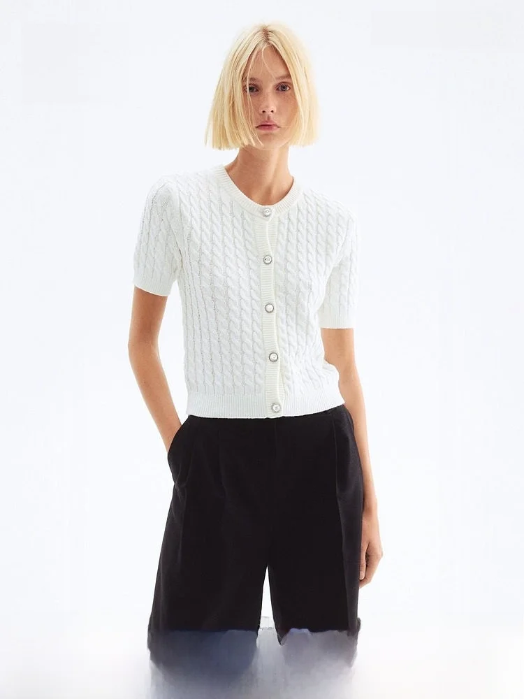 H&M Women's Summer Fashion Trend Knitted Sweater Miu Series Open Cardigan Short Sleeve Cotton Blend Short Length
H&M Women's Summer Fashion Trend Knitted Sweater Miu Series Open Cardigan Short Sleeve Cotton Blend Short Length