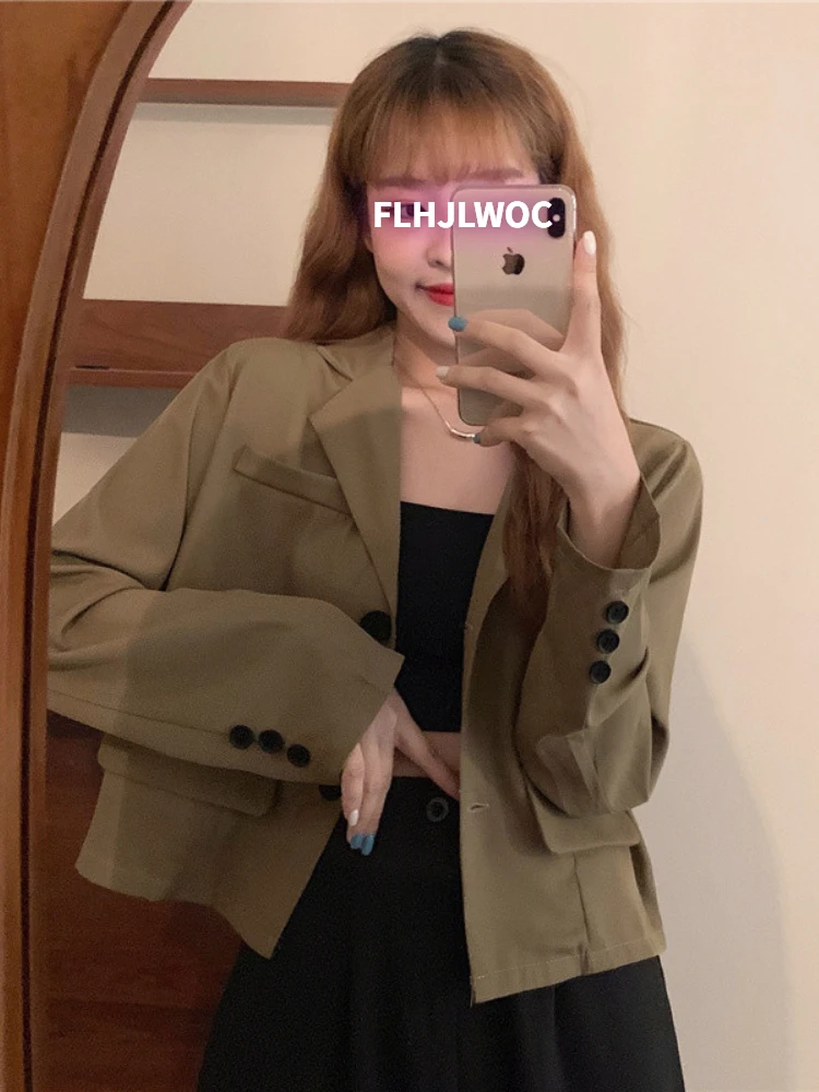 Short Coat Outerwear 2022 Fall Autumn Spring Long Sleeve Chic Korean Fashion Office Lady Women Work Solid Black Crop Blazers
Short Coat Outerwear 2022 Fall Autumn Spring Long Sleeve Chic Korean Fashion Office Lady Women Work Solid Black Crop Blazers