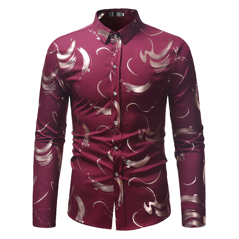 Red Wine Color Long Sleeve Men's Shirt Gold Printing Slim Fit Square Collar Wedding Ceremony Shirt plus Size Available
Red Wine Color Long Sleeve Men's Shirt Gold Printing Slim Fit Square Collar Wedding Ceremony Shirt plus Size Available