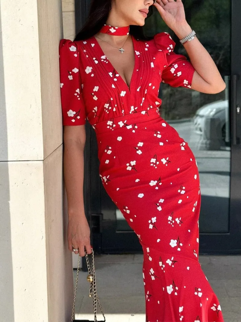 Sexy Vintage Print Women Slim Dress Summer Fashion V-neck Puff Sleeve Bodycon Female Maxi Dresses 2026 French Lady Holiday Robe
Sexy Vintage Print Women Slim Dress Summer Fashion V-neck Puff Sleeve Bodycon Female Maxi Dresses 2026 French Lady Holiday Robe
