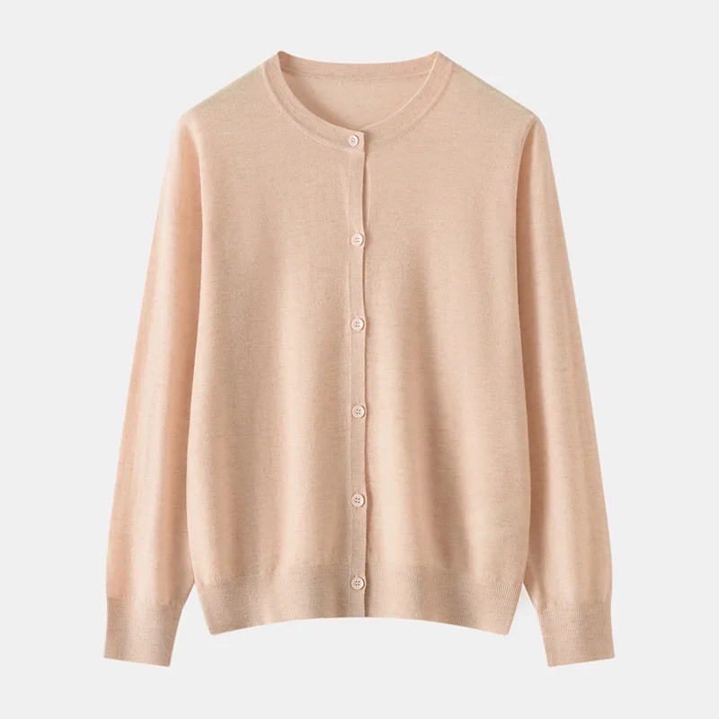 Весенне-осенний кардиган из 100% камвольной шерсти, повседневный вязаный женский свитер свободного кроя с круглым вырезом, роскошный базовый однобортный джемпер
Весенне-осенний кардиган из 100% камвольной шерсти, повседневный вязаный женский свитер свободного кроя с круглым вырезом, роскошный базовый однобортный джемпер