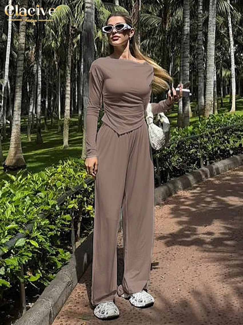 Clacive Fashion Slim Khaki Knitted 2 Piece Set Women 2025 Elegant Long Sleeve Crop Top With High Waist Wide Pants Set Female 
Clacive Fashion Slim Khaki Knitted 2 Piece Set Women 2025 Elegant Long Sleeve Crop Top With High Waist Wide Pants Set Female