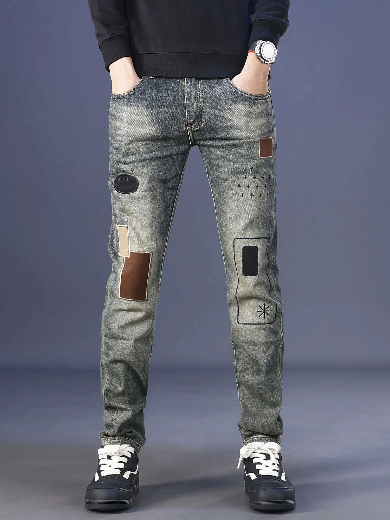 Faionable Embroidered Patchwork Slim Straight Jeans Men's Trendy Brand Casual Long Pants mid Waist Zipper ket Autumn New
Faionable Embroidered Patchwork Slim Straight Jeans Men's Trendy Brand Casual Long Pants mid Waist Zipper ket Autumn New
