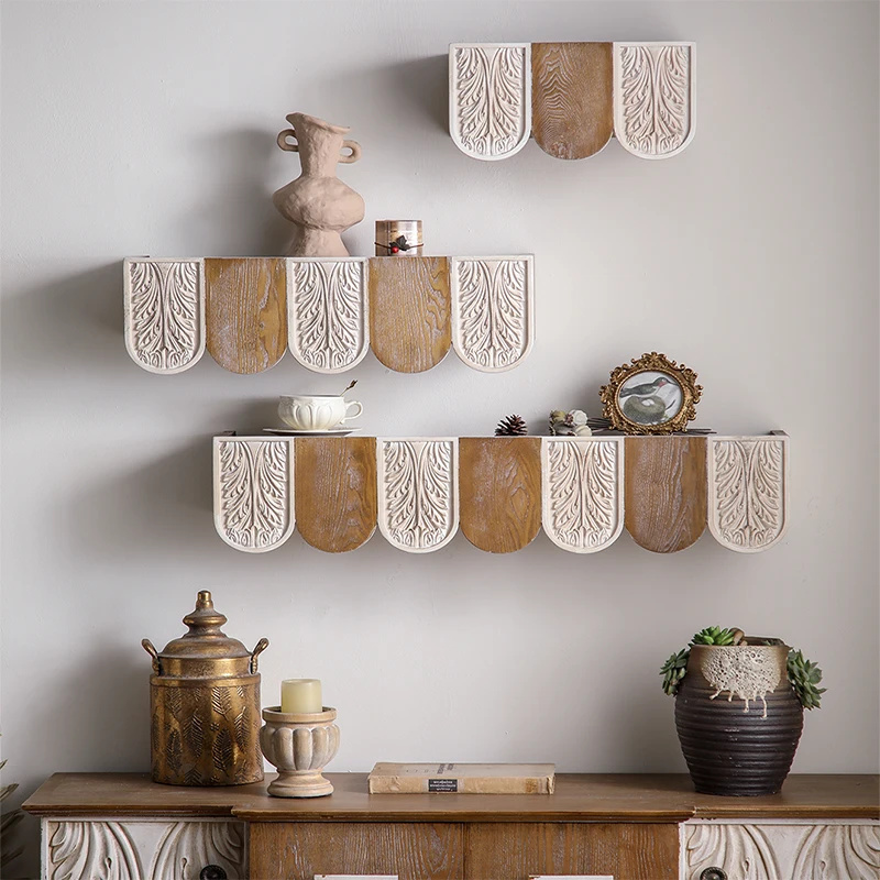 American retro living room rack wall wood carving French dining room wall pendant wall pendant simple storage
American retro living room rack wall wood carving French dining room wall pendant wall pendant simple storage