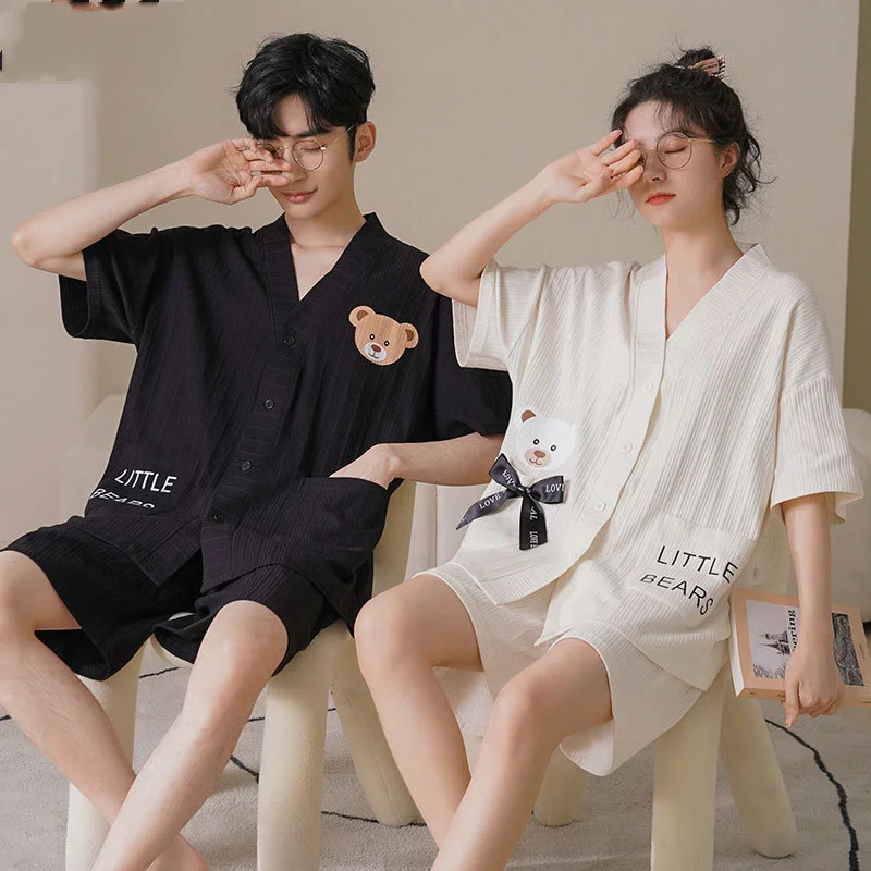 Chun Baifen Cute Couple Pajamas Women's Summer Short-sleeved Shorts Cardigan Men's Casual Suit Home Wear Outfit
Chun Baifen Cute Couple Pajamas Women's Summer Short-sleeved Shorts Cardigan Men's Casual Suit Home Wear Outfit
