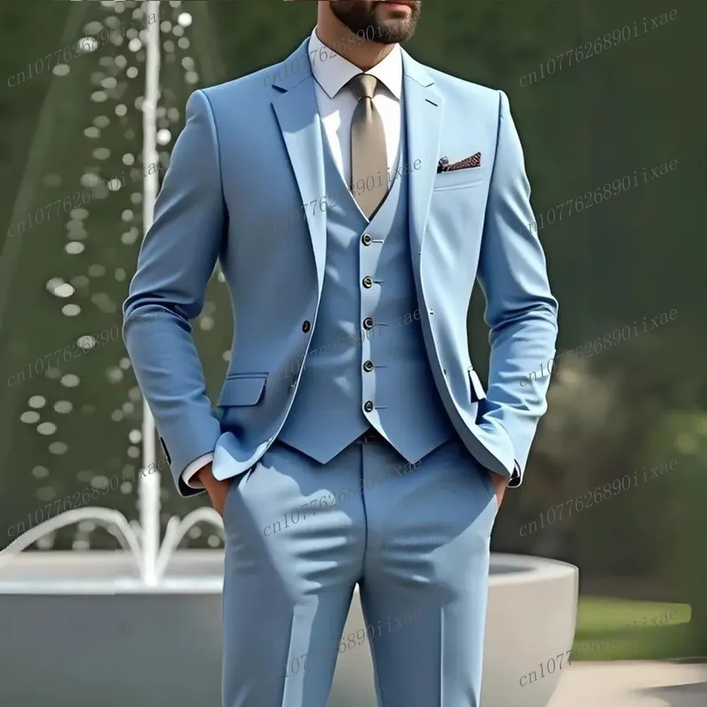 Sky Blue Business Men Suit Groom Groomsman Wedding Party Formal Occasion Male Tuxedos 3 Piece Set Blazer Vest Pants B01
Sky Blue Business Men Suit Groom Groomsman Wedding Party Formal Occasion Male Tuxedos 3 Piece Set Blazer Vest Pants B01
