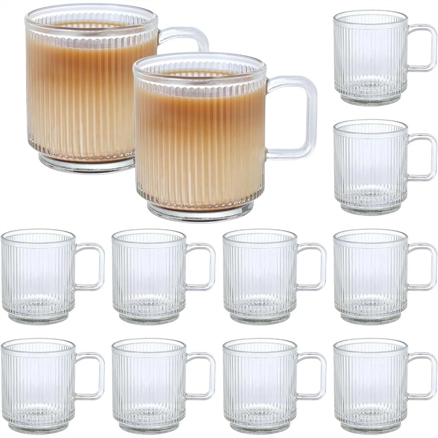 12 Pack Glass Coffee Mugs with Handle, 12 OZ Classic Vertical Stripes Glass Cups for Hot/Cold Drinks, Clear Tea Cup Set for
12 Pack Glass Coffee Mugs with Handle, 12 OZ Classic Vertical Stripes Glass Cups for Hot/Cold Drinks, Clear Tea Cup Set for