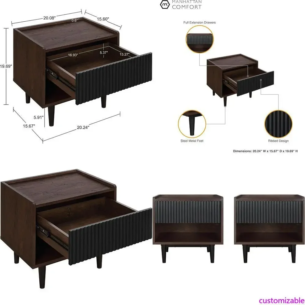 Прикроватные тумбочки Duane Modern Ribbed с выдвижным ящиком полного выдвижения и открытой полкой, в индустриальном стиле
Прикроватные тумбочки Duane Modern Ribbed с выдвижным ящиком полного выдвижения и открытой полкой, в индустриальном стиле