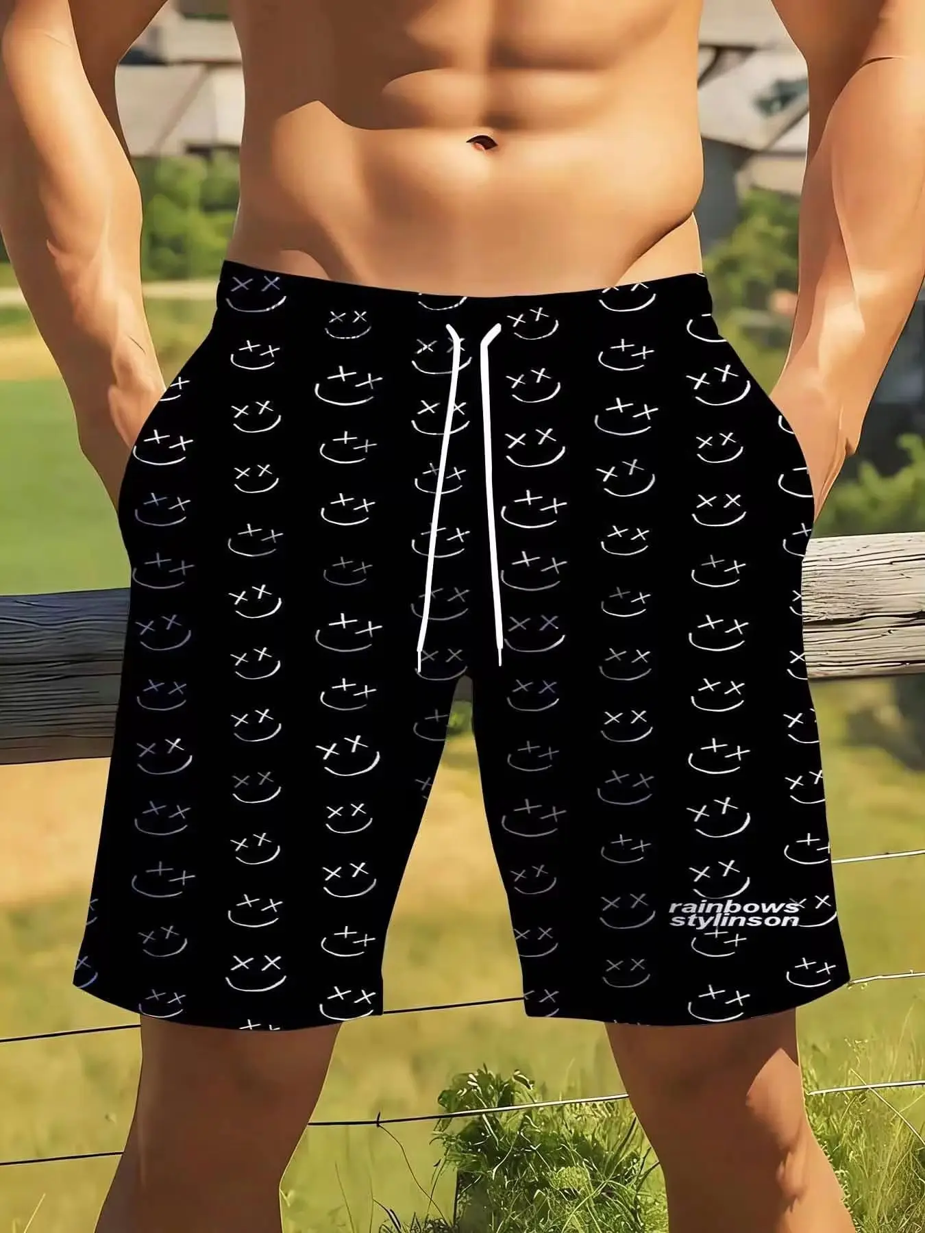 B-Lack Face Print Swim Shorts For Men With Drawstring Waist Big Size Suitable For Casual And Sports Wear Rainbow Stylinson Brand
B-Lack Face Print Swim Shorts For Men With Drawstring Waist Big Size Suitable For Casual And Sports Wear Rainbow Stylinson Brand