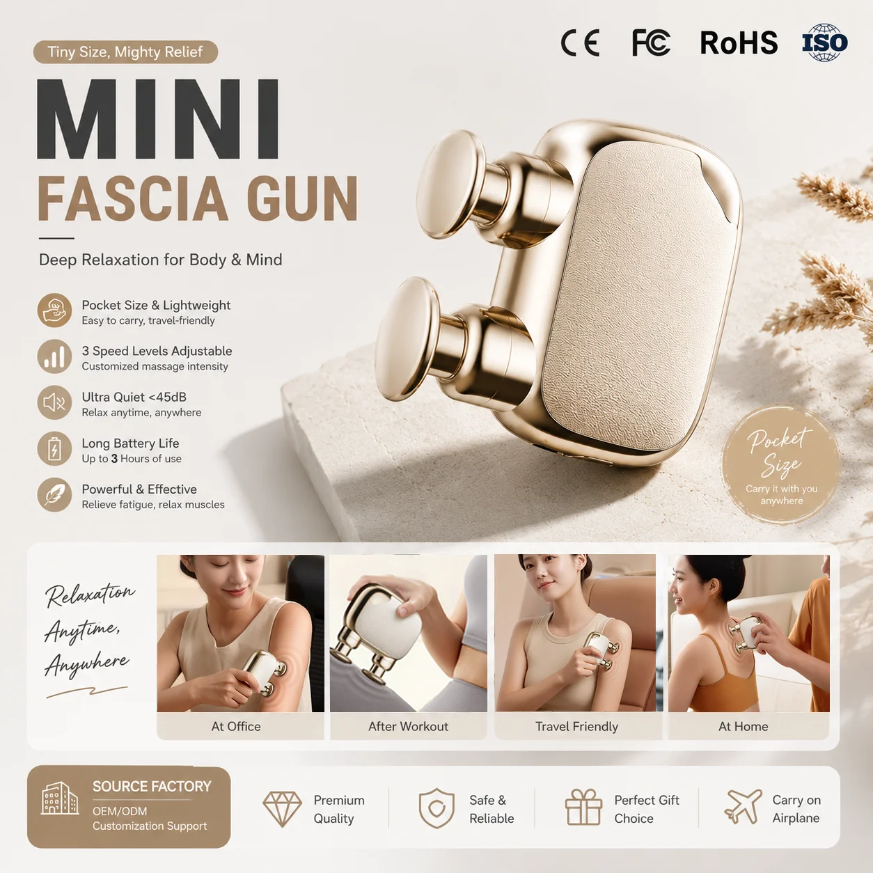 Pocket-sized mini portable golden massage gun, deep tissue fascia muscle tapping, fitness massager, 3 speed levels
Pocket-sized mini portable golden massage gun, deep tissue fascia muscle tapping, fitness massager, 3 speed levels