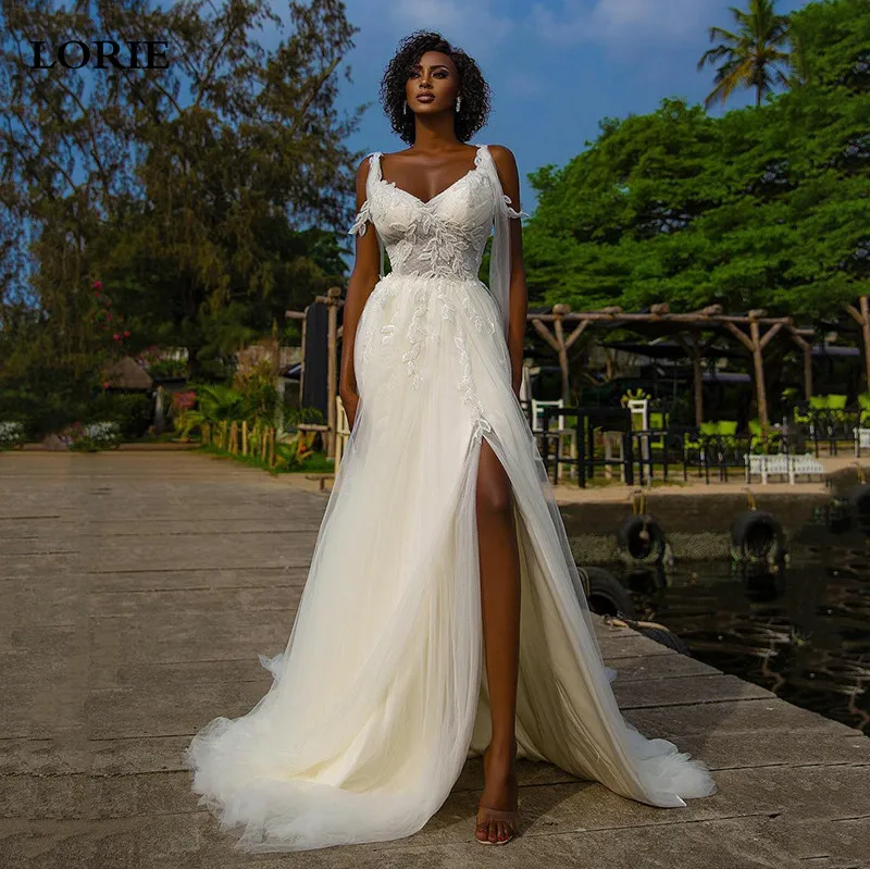 LORIE Beige Wedding Dress Lace Appliques V Neck Boho Bride Dresses Vestido De Novia Side Split Wedding Gowns 2022
LORIE Beige Wedding Dress Lace Appliques V Neck Boho Bride Dresses Vestido De Novia Side Split Wedding Gowns 2022