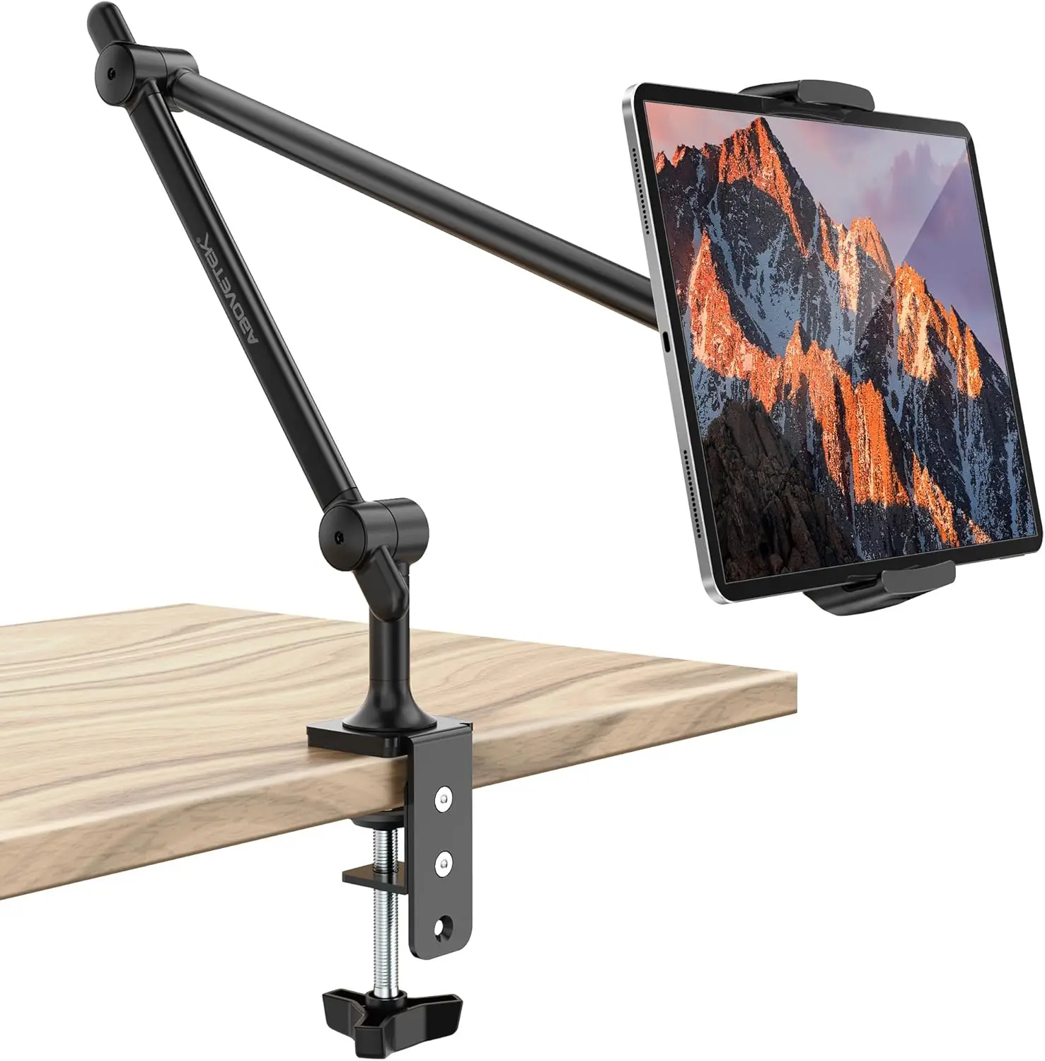 Flexible Aluminum Tablet Stand with 360° Clamp, Adjustable Arm for 4.7"-13.5" Devices, Black
Flexible Aluminum Tablet Stand with 360° Clamp, Adjustable Arm for 4.7"-13.5" Devices, Black