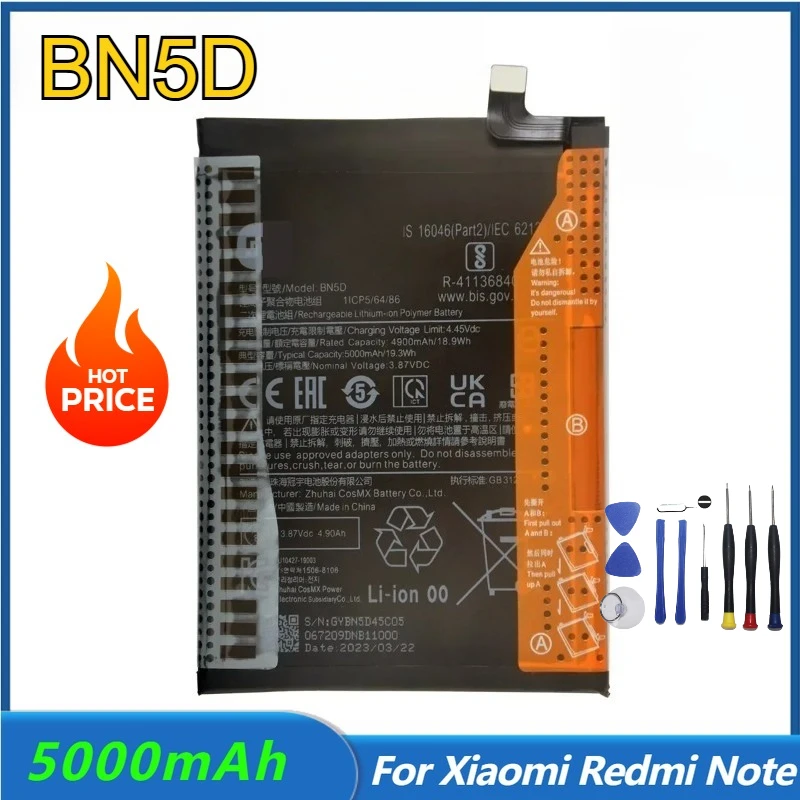Brand New 5000mAh BN5D Battery for Xiaomi Redmi Note 11S 11 S 4G / M4 PRO 4G Phone Replacement Batteries
Brand New 5000mAh BN5D Battery for Xiaomi Redmi Note 11S 11 S 4G / M4 PRO 4G Phone Replacement Batteries