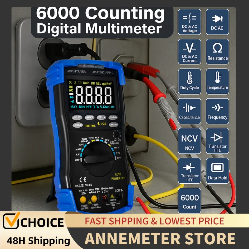 Digital Multimeter AC/DC Voltage & Current Tester with Color LCD & Bluetooth - Multifunctional Voltmeter for Electricians
Digital Multimeter AC/DC Voltage & Current Tester with Color LCD & Bluetooth - Multifunctional Voltmeter for Electricians