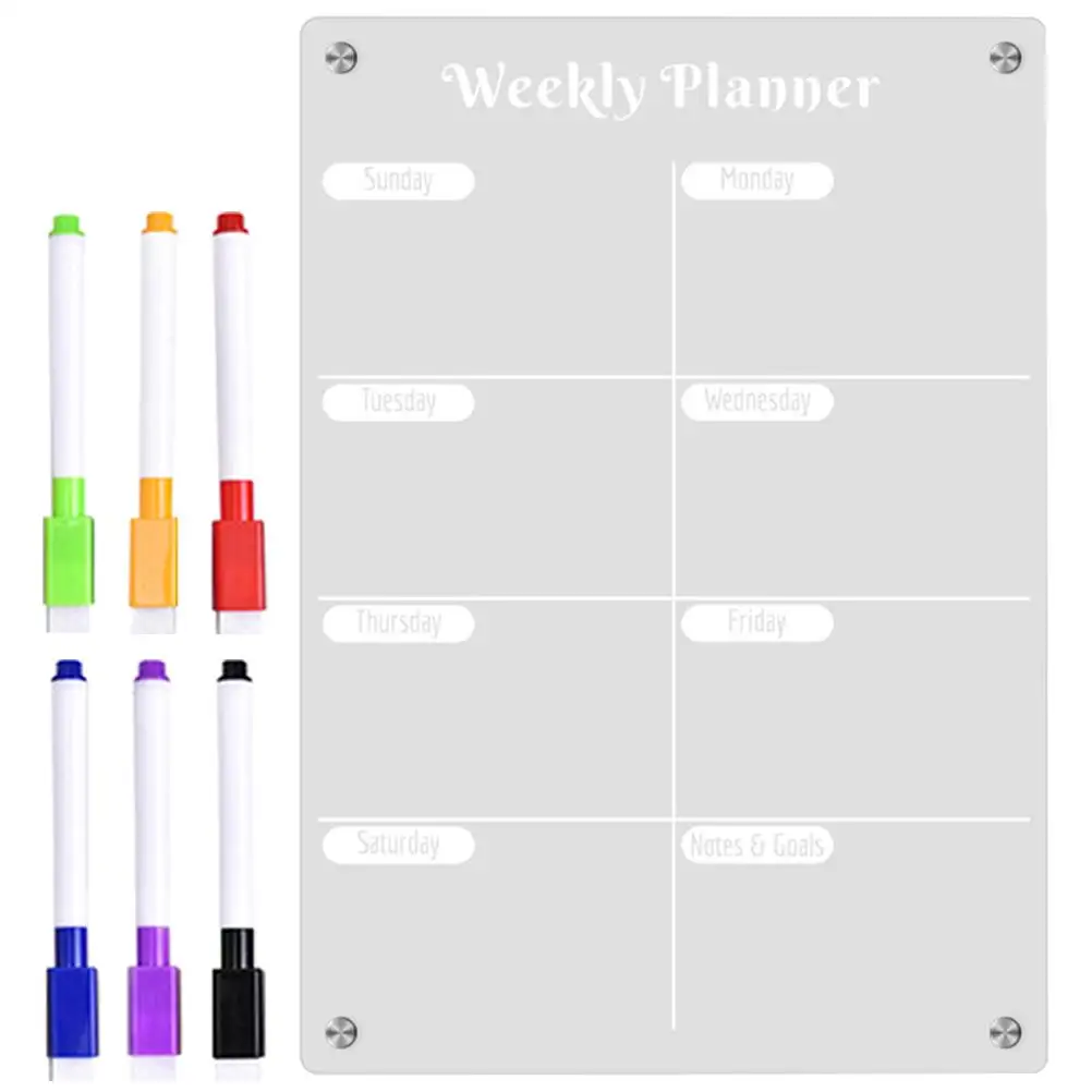 Magnetic Planner Acrylic Dry Erase Board for Fridge Kitchen 6 Pens Small Size Weekly Schedule Clear Whiteboard
Magnetic Planner Acrylic Dry Erase Board for Fridge Kitchen 6 Pens Small Size Weekly Schedule Clear Whiteboard